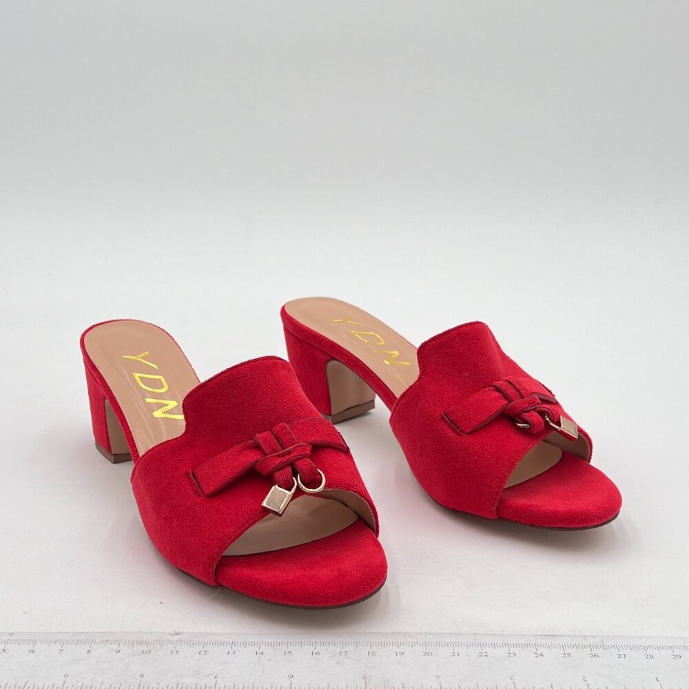 YDN Women Summer Open Toe Stacked Low Heel Sandals Faux Suede Slide